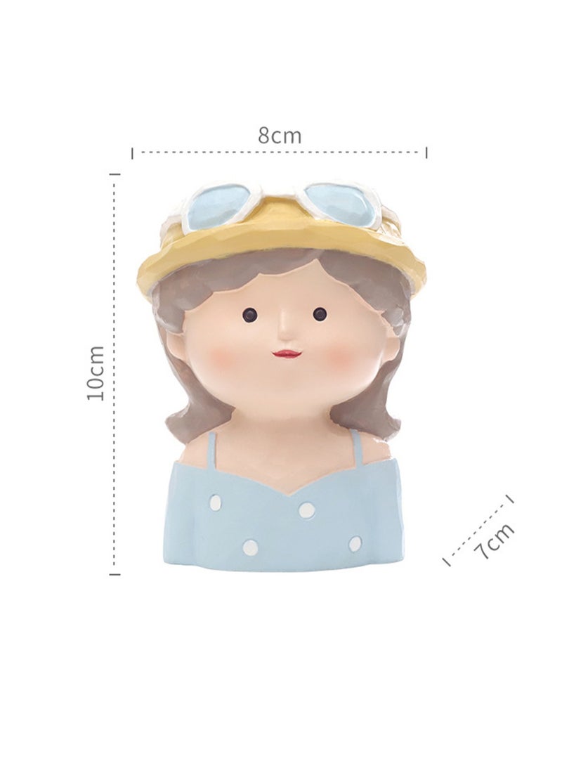 Desktop Cute Little Girl Balcony Garden Resin Fleshy Flower Pot Creative Gardening Decoration Potted Flower (Polka Dot Girl) - Image 2